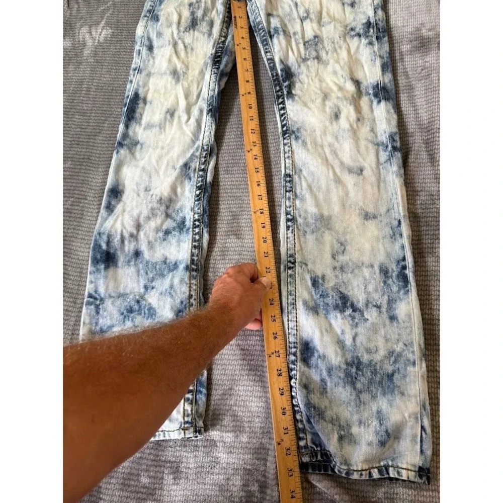 True Religion Mens Acid Wash Straight Leg Denim Jeans Blue White Size 30X33.